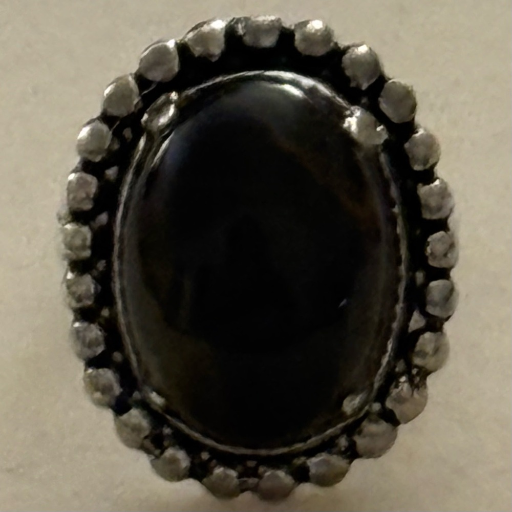 Vintage Ring Black Green Brown Tiger Eye or Labradorite Sterling Silver Size 8 - Picture 6 of 13